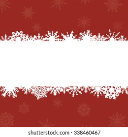 bright red background with frame for congratulations and snowflakes