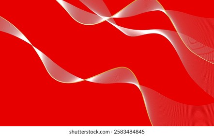 The bright red background gives off a sense of energy and enthusiasm. The flowing white and gold curves cut through the image, creating a beautiful movement and pattern.