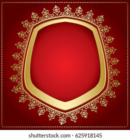 bright red background with gold frame and transparent shadow inside - vector