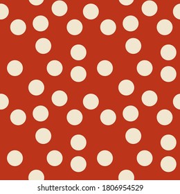 Bright red background with polka dots. Vector seamless patterns. Perfect for invitation, greeting cards, textile, wrapping paper, stationery