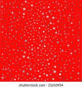 Bright red background with silver stars (vector)