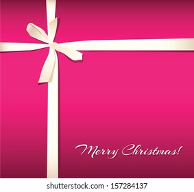Bright red background with white ribbon and place for your text. Holiday card