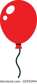 Un globo rojo brillante con una cuerda negra, representada en un estilo de silueta simple, aislado sobre un fondo blanco limpio.