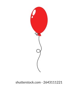 Bright red balloon floating gently against a plain white background, creating a cheerful and simple visual appeal