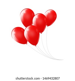 Bright red balloons on white background