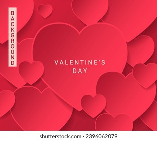 Banner rojo brillante, afiche, tarjeta para el día de San Valentín. Antecedentes de corazones. Rojo en rojo. Plantilla para volante, saludo, invitación para el 14 de febrero.Ilustración vectorial en estilo de papel.