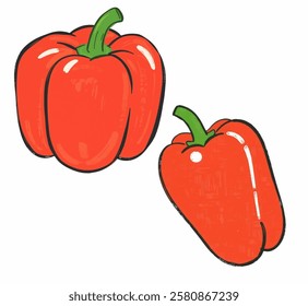 A bright red bell pepper illustration, ideal for healthy cooking branding, food blogs, and wellness content.