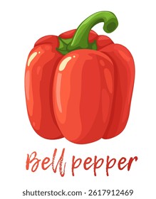 Bright red bell pepper with a shiny texture displayed in a cartoon style, perfect for food-related graphics and icons. This playful image can enhance various culinary themes