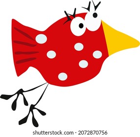 bright red bird,children's drawing of a crow,vector clipart,isolate on a white background