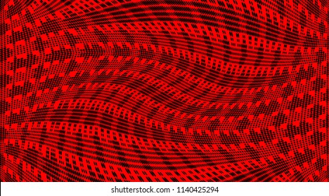 Bright red and black festive halftone pattern. Soft dynamic lines. Vector illustration with dots. Modern polka dots background. Template for print, fabric, textile