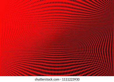 Bright red and  black halftone pattern. Soft dynamic lines. Vector illustration with dots. Modern polka dots background
