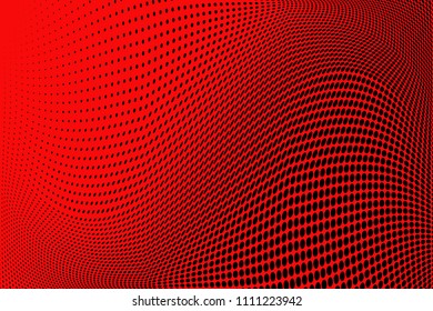 Bright red and  black halftone pattern. Soft dynamic lines. Vector illustration with dots. Modern polka dots background