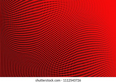 Bright red and  black halftone pattern. Soft dynamic lines. Vector illustration with dots. Modern polka dots background