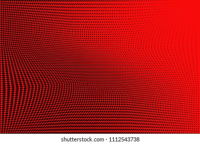 Bright red and  black halftone pattern. Soft dynamic lines. Vector illustration with dots. Modern polka dots background