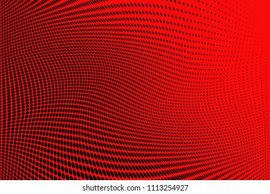 Bright red and  black halftone pattern. Soft dynamic lines. Vector illustration with dots. Modern polka dots background