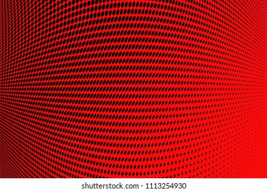 Bright red and  black halftone pattern. Soft dynamic lines. Vector illustration with dots. Modern polka dots background