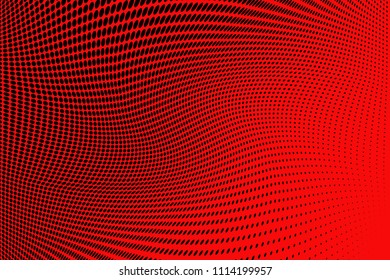 Bright red and black halftone pattern. Soft dynamic lines. Vector illustration with dots. Modern polka dots background