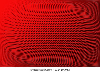 Bright red and black halftone pattern. Soft dynamic lines. Vector illustration with dots. Modern polka dots background