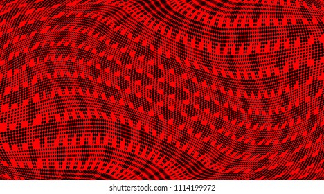 Bright red and black halftone pattern. Soft dynamic lines. Vector illustration with dots. Modern polka dots background