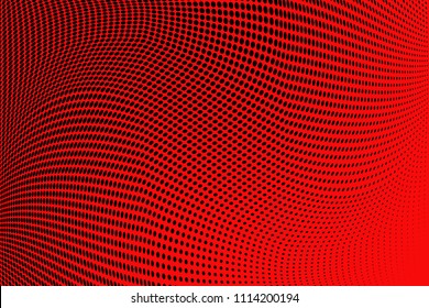 Bright red and  black halftone pattern. Soft dynamic lines. Vector illustration with dots. Modern polka dots background