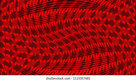 Bright red and black halftone pattern. Soft dynamic lines. Vector illustration with dots. Modern polka dots background