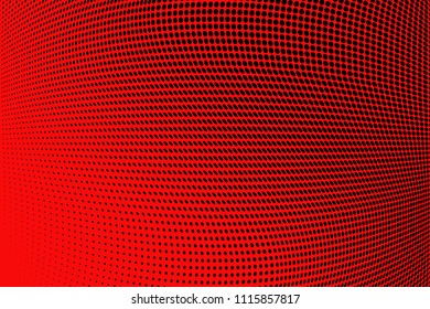 Bright red and  black halftone pattern. Soft dynamic lines. Vector illustration with dots. Modern polka dots background