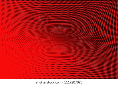 Bright red and black halftone pattern. Soft dynamic lines. Vector illustration with dots. Modern polka dots background