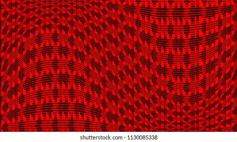 Bright red and black halftone pattern. Soft dynamic lines. Vector illustration with dots. Modern polka dots background.Template for print, fabric, textile