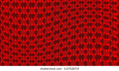 Bright red and black halftone pattern. Soft dynamic lines. Vector illustration with dots. Modern polka dots background.Template for print, fabric, textile