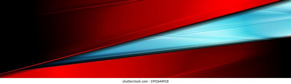 Bright red and blue abstract glossy geometric background. Vector banner design