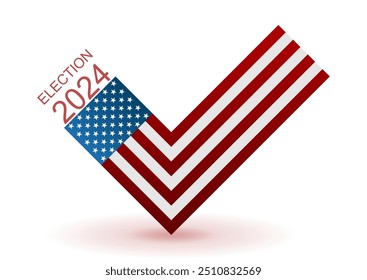 Bright red blue concept check mark for the US presidential election 2024. Vector USA flag design