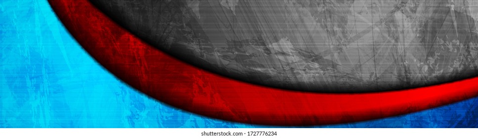 Bright red and blue grunge waves abstract corporate background. Vector banner design template