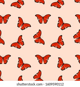 bright red butterflies seamless pattern background