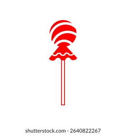 Bright red candy lollipop with a decorative base and swirling pattern illuminated against a white background