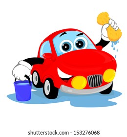 bright red car shining with cleanliness after washing