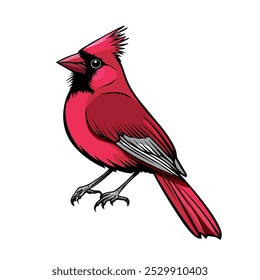 Bright Red Cardinal Bird Perched on Branch Illustration. Vibrant Cardinal Bird with Red Feathers Artwork