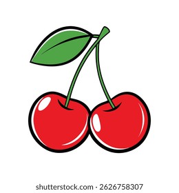 Cerises rouges lumineuses avec feuille verte Clip art
