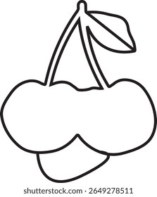 Cerejas vermelhas brilhantes com folha verde no fundo branco, ideal para embalagens, projetos de verão, comendo saudável visuais e design de arte de frutas Cereja, Símbolo de ícone, Ilustração, Vetor, Berry
