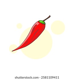 A bright red chili pepper with a green stem, set against a white background with a light yellow circle accent. The chili pepper is depicted in a cartoon style, making it visually appealing.