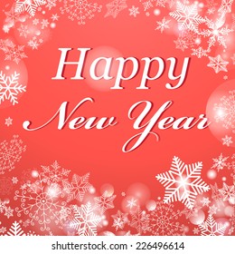 Bright red Christmas congratulatory background with text and snowflakes  