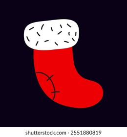 Bright red Christmas stocking with white trim designed for holiday decorations