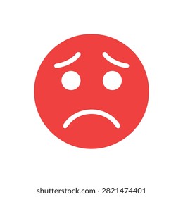 Bright red circular emoji showing a sad face with downturned mouth and teardrops for emotional expression in digital design