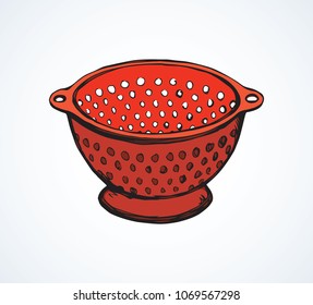 Bright red color hand drawn water filter bowl object logo emblem in art retro comic style with space for text