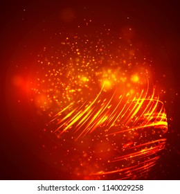 a bright red colored energy stream swirling against a dark background. vector abstract concept