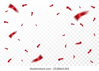 Confeti Rojo Brillante Que Cae Sobre Fondo Transparente. Celebración Y Feliz Cumpleaños. Fondo de pantalla de fiesta. Ilustración vectorial