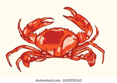 Bright red crab illustration with detailed claws and shell, ideal for seafood branding, ocean-themed designs, educational materials, or coastal art projects and marine visuals.