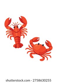 bright red crayfish and crab isolated on clean white background