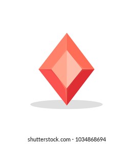 A bright red crystal isolated on a white background. A red diamond. Jewelry concept. Vector illustration.