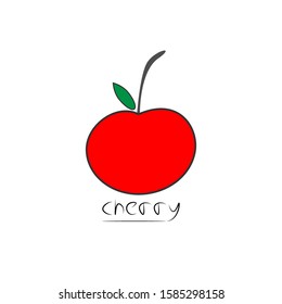 Bright red delicious cherry with green leaves on a white background.