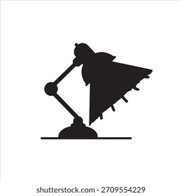 A bright red desk lamp with an adjustable arm, casting a warm yellow light. Vector illustration.